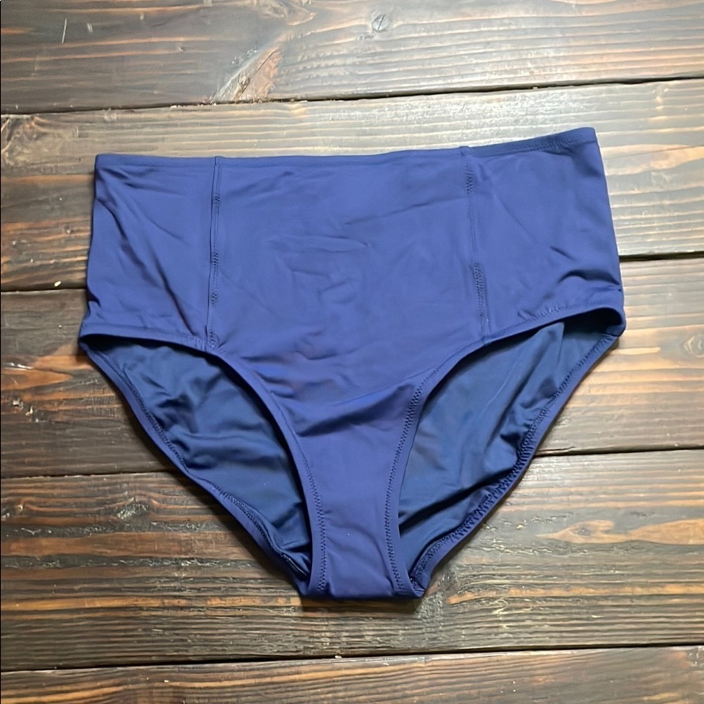 12 Lands End High-Waisted Navy Bikini Bottoms F01 6599
